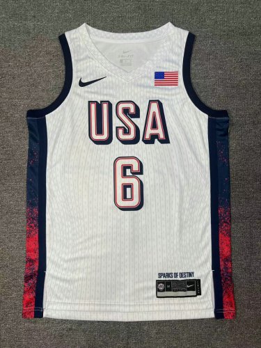 6 James 2024 USA Team jersey white with stripe